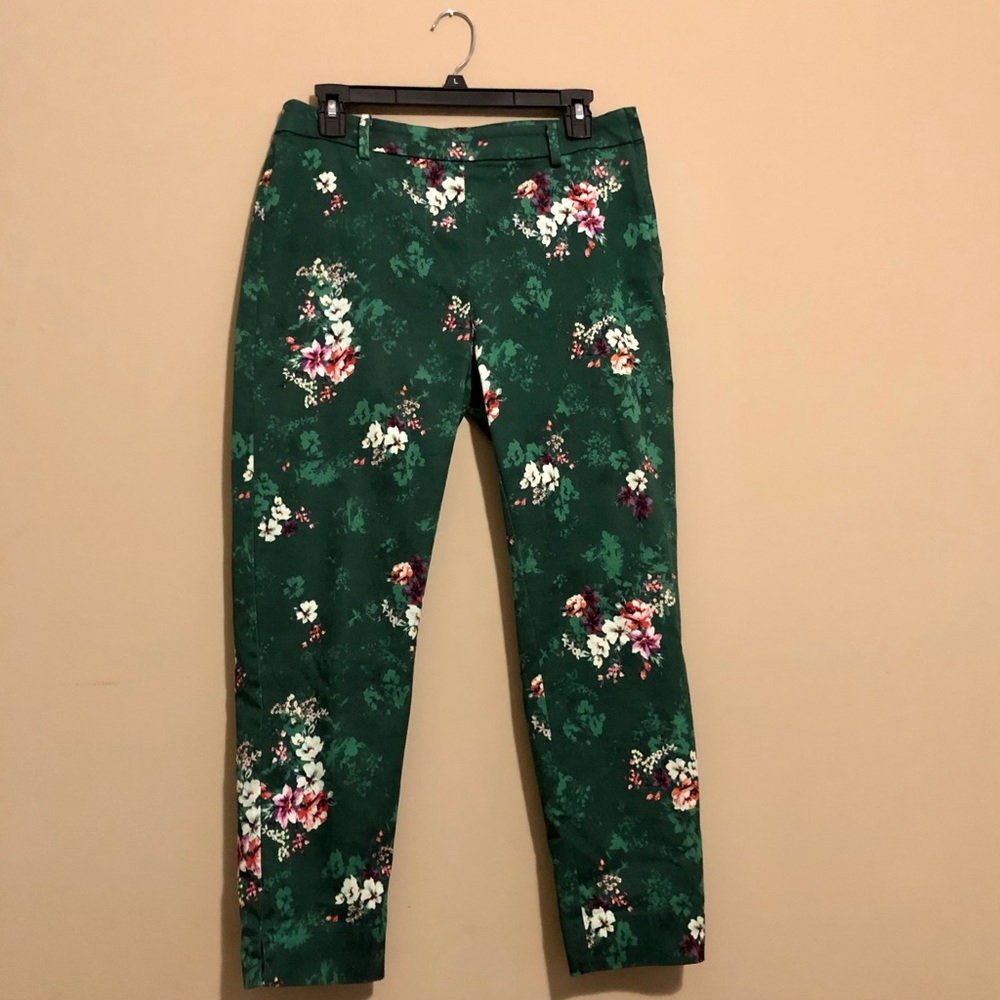 H&M Green Floral Print Cropped Skinny Pants US 12